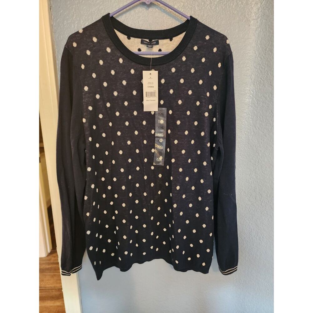 NWT Tommy Hilfiger Womens Navy Polka Dot Pullover Long Sleeve Sweater Cotton XXL